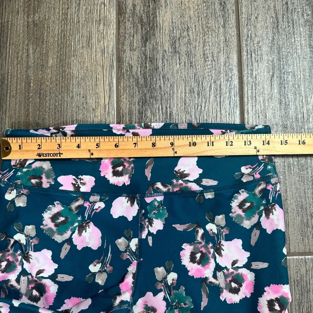 Women's Teal Floral Leggings‎ Activewear Pants High Waist Stretch Workout Gym